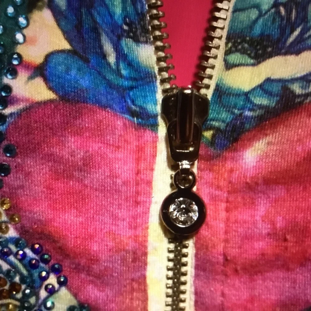 Vintage Zip-Up Multi-Color Rhinestone Hoodie Sweatshirt - Picture 3 of 7